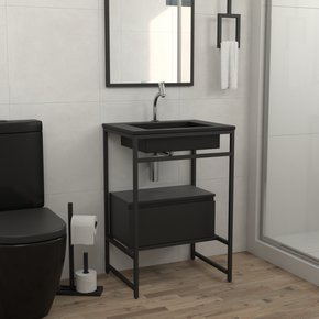 04 gabinete bancada banheiro iron black com cuba 60cm