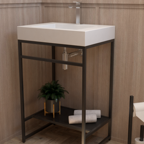 01 gabinete bancada banheiro iron black com cuba rennes 60cm