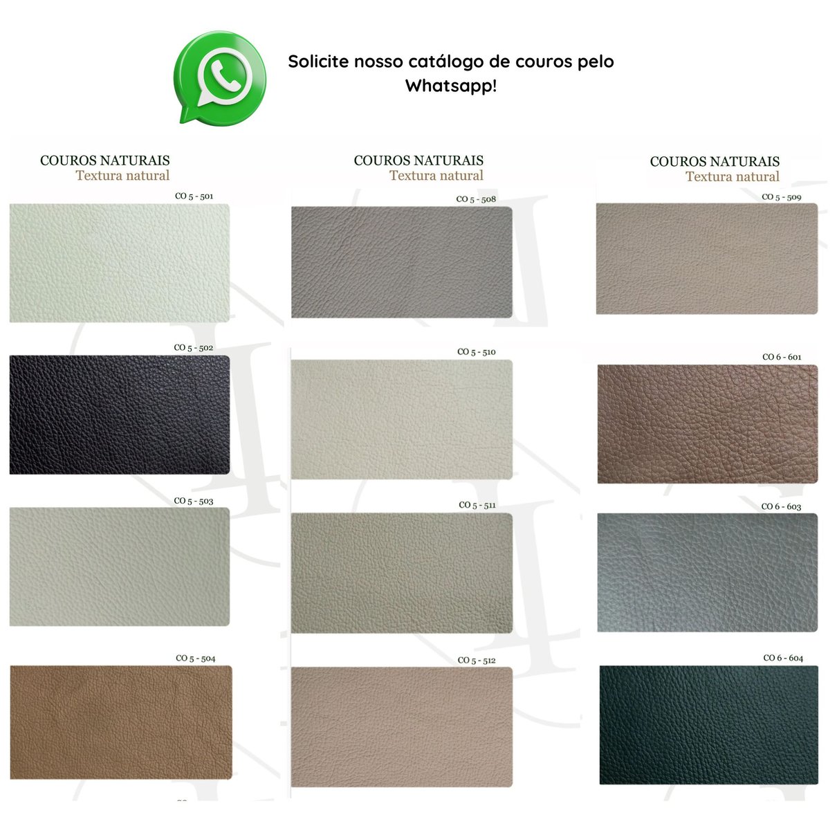 solicite nosso catalogo de couros pelo whatsapp